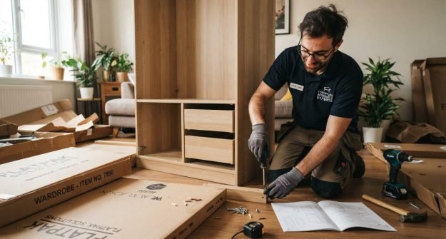 Flat pack furniture assembled during a property maintenance visit in a Belfast home